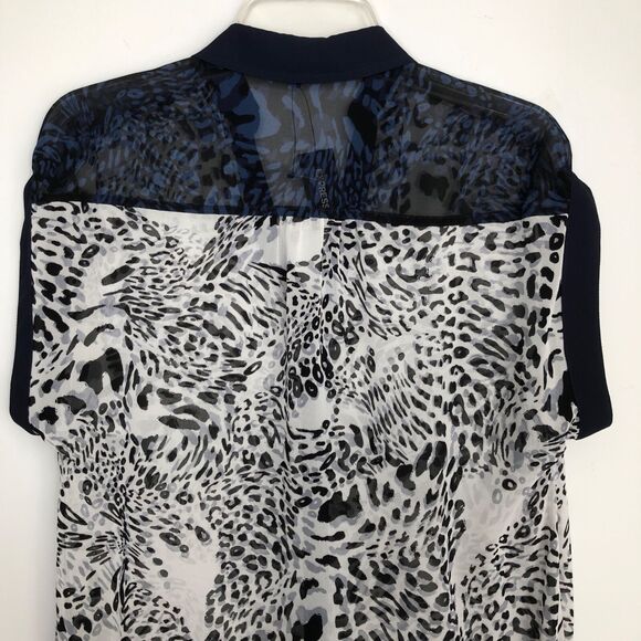 Express NWT Wms XS Sheer Black White Animal Print Button Up Blouse Casual Office - Picture 7 of 10